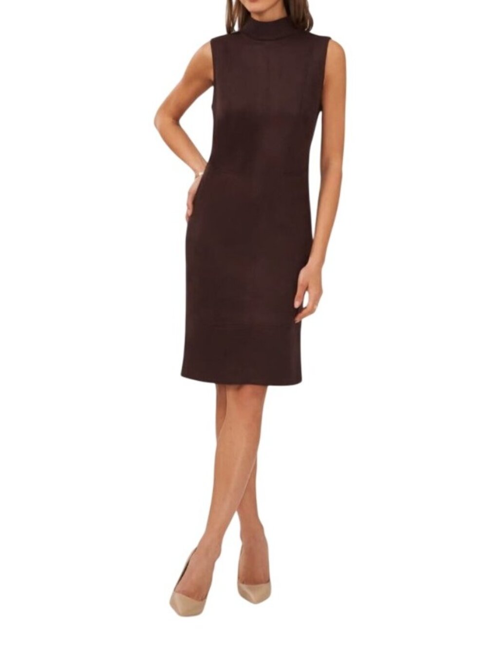 Halogen Mock Neck Dress Women's Size 1 Dark Roast Sleeveless Back Zipper